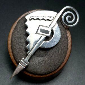 VTG Sterling Silver 925 Ridged Design Scroll Arrow Statement Brooch Size 2.5''